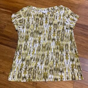 J‎ Jill Love Linen Women's Top Abstract Print Short Sleeve Olive Green Size M
